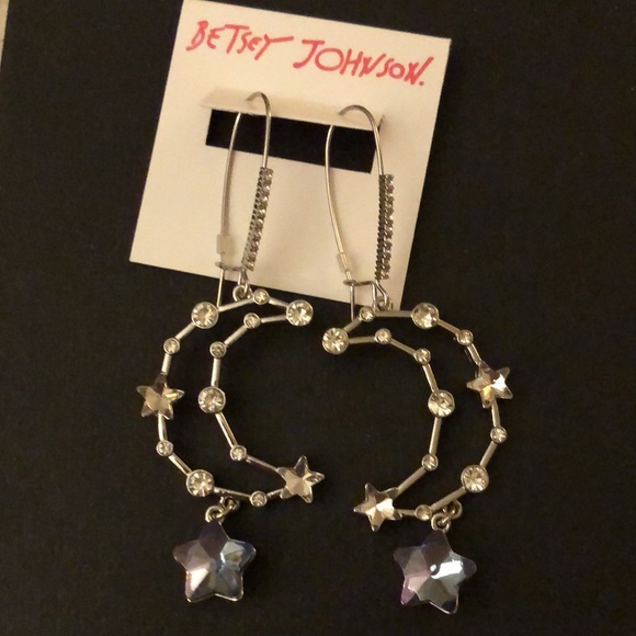 Betsey Johnson Silver Tone Shine Bright Crescent Moon Drop Earrings Crystal NWT - Picture 7 of 10